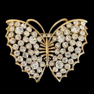 Vintage Gold Plated And Clear Swarovski Crystal Butterfly Brooch